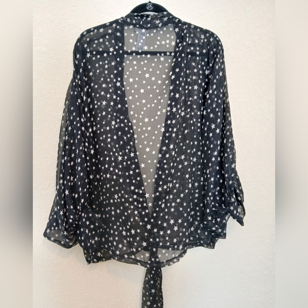 Free People Star Dazed Tie Front Kimono Black One Size - Picture 2 of 3